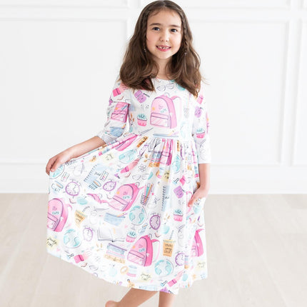 School is Cool 3/4 Sleeve Pocket Twirl Dress