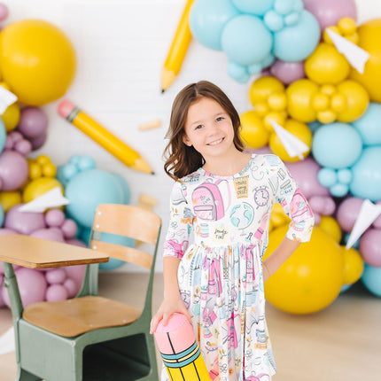 School is Cool 3/4 Sleeve Pocket Twirl Dress