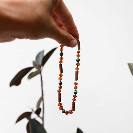 Hazelwood || Raw Cognac Baltic Amber + Malachite || Necklace