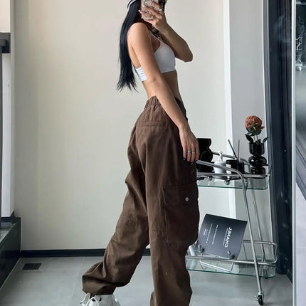 Vintage Cargo Pants Women Gyaru Brown Fashion Baggy Baddies Streetwear Hippie Trousers Casual 90s Aesthetic