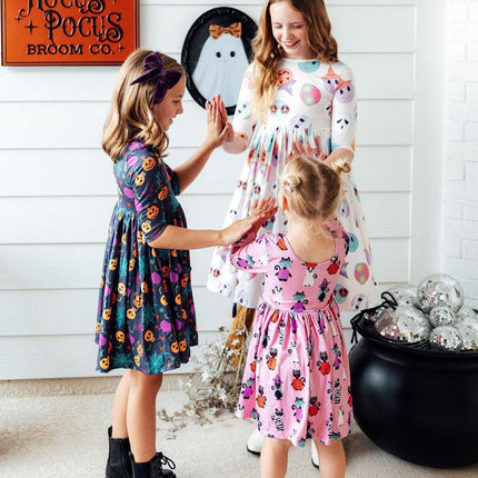 Skeleton Web 3/4 Sleeve Pocket Twirl Dress