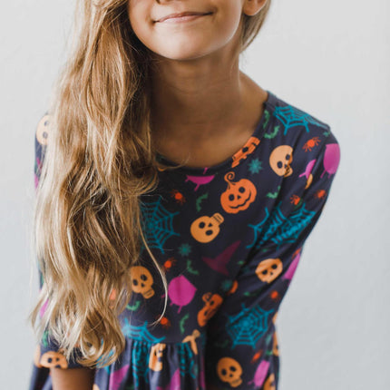 Skeleton Web 3/4 Sleeve Pocket Twirl Dress