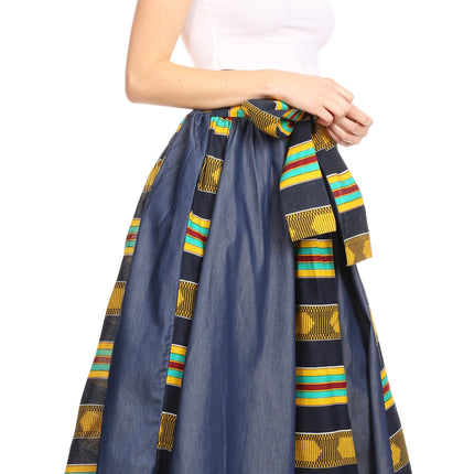 Sakkas Monifa Long Maxi Skirt Colorful Ankara Wax Dutch African Skirt Gorgeous