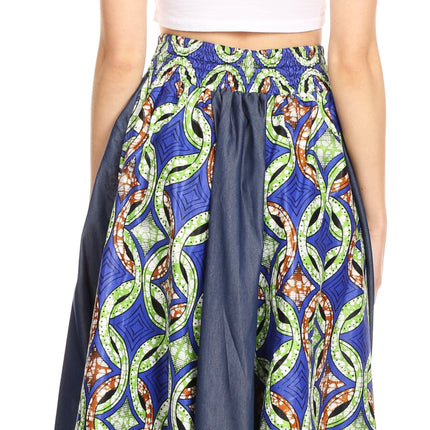 Sakkas Monifa Long Maxi Skirt Colorful Ankara Wax Dutch African Skirt Gorgeous