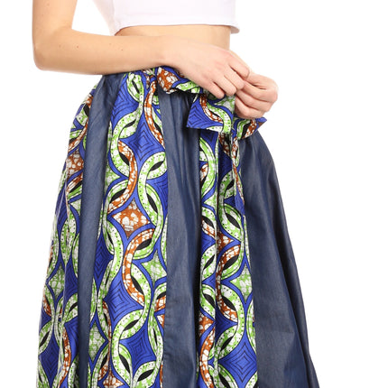 Sakkas Monifa Long Maxi Skirt Colorful Ankara Wax Dutch African Skirt Gorgeous