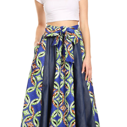 Sakkas Monifa Long Maxi Skirt Colorful Ankara Wax Dutch African Skirt Gorgeous