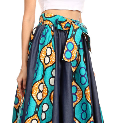 Sakkas Monifa Long Maxi Skirt Colorful Ankara Wax Dutch African Skirt Gorgeous