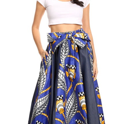 Sakkas Monifa Long Maxi Skirt Colorful Ankara Wax Dutch African Skirt Gorgeous