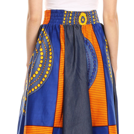 Sakkas Monifa Long Maxi Skirt Colorful Ankara Wax Dutch African Skirt Gorgeous