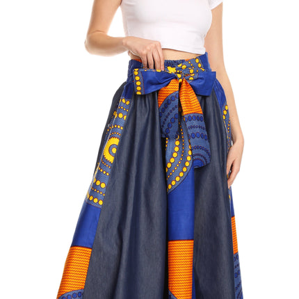 Sakkas Monifa Long Maxi Skirt Colorful Ankara Wax Dutch African Skirt Gorgeous