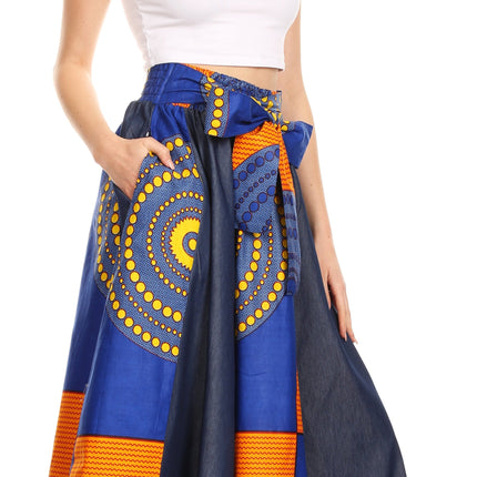 Sakkas Monifa Long Maxi Skirt Colorful Ankara Wax Dutch African Skirt Gorgeous