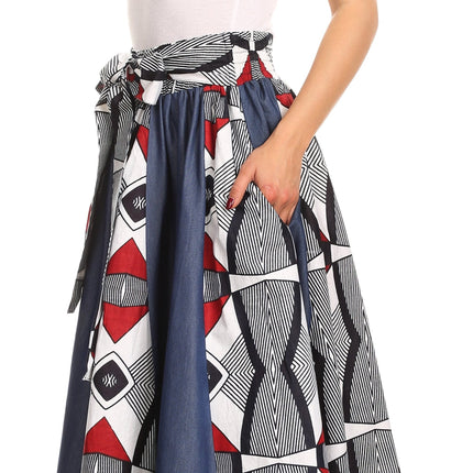Sakkas Monifa Long Maxi Skirt Colorful Ankara Wax Dutch African Skirt Gorgeous