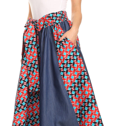Sakkas Monifa Long Maxi Skirt Colorful Ankara Wax Dutch African Skirt Gorgeous