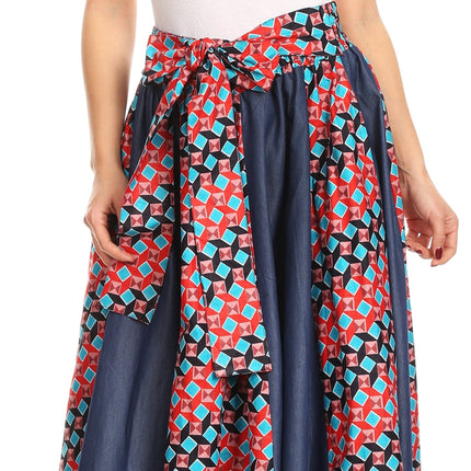 Sakkas Monifa Long Maxi Skirt Colorful Ankara Wax Dutch African Skirt Gorgeous