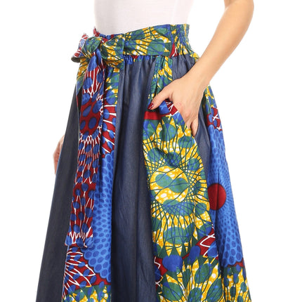 Sakkas Monifa Long Maxi Skirt Colorful Ankara Wax Dutch African Skirt Gorgeous
