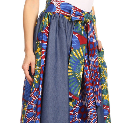 Sakkas Monifa Long Maxi Skirt Colorful Ankara Wax Dutch African Skirt Gorgeous