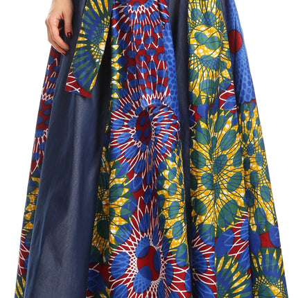 Sakkas Monifa Long Maxi Skirt Colorful Ankara Wax Dutch African Skirt Gorgeous