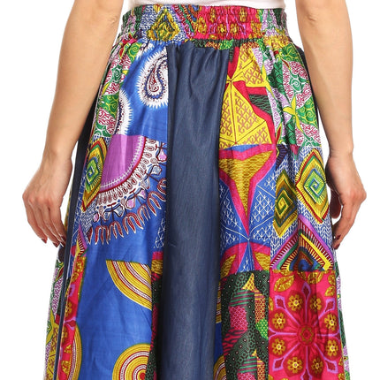 Sakkas Monifa Long Maxi Skirt Colorful Ankara Wax Dutch African Skirt Gorgeous