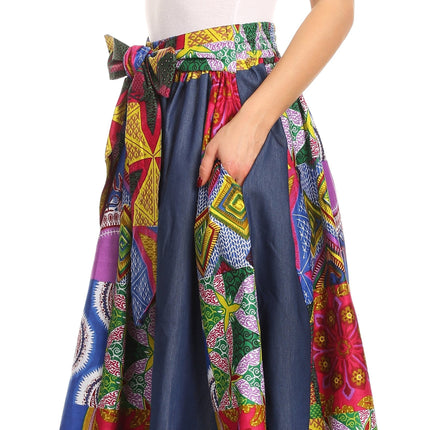 Sakkas Monifa Long Maxi Skirt Colorful Ankara Wax Dutch African Skirt Gorgeous