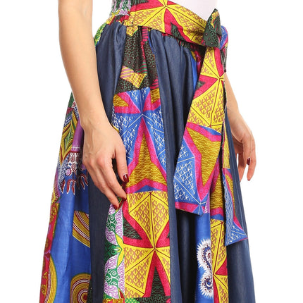 Sakkas Monifa Long Maxi Skirt Colorful Ankara Wax Dutch African Skirt Gorgeous