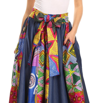 Sakkas Monifa Long Maxi Skirt Colorful Ankara Wax Dutch African Skirt Gorgeous