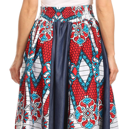 Sakkas Monifa Long Maxi Skirt Colorful Ankara Wax Dutch African Skirt Gorgeous