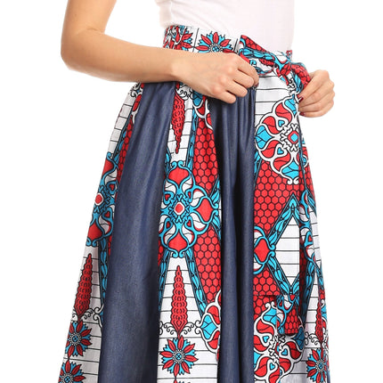 Sakkas Monifa Long Maxi Skirt Colorful Ankara Wax Dutch African Skirt Gorgeous