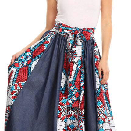 Sakkas Monifa Long Maxi Skirt Colorful Ankara Wax Dutch African Skirt Gorgeous