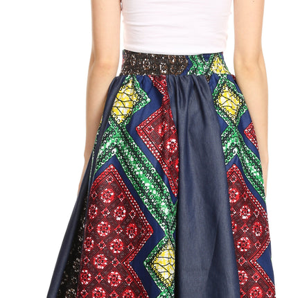 Sakkas Monifa Long Maxi Skirt Colorful Ankara Wax Dutch African Skirt Gorgeous