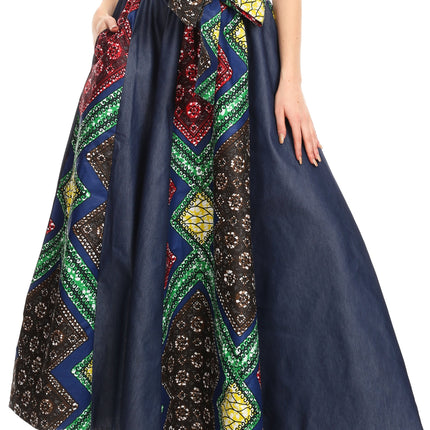 Sakkas Monifa Long Maxi Skirt Colorful Ankara Wax Dutch African Skirt Gorgeous