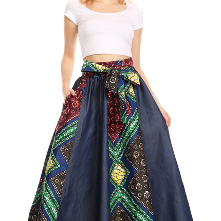 Sakkas Monifa Long Maxi Skirt Colorful Ankara Wax Dutch African Skirt Gorgeous
