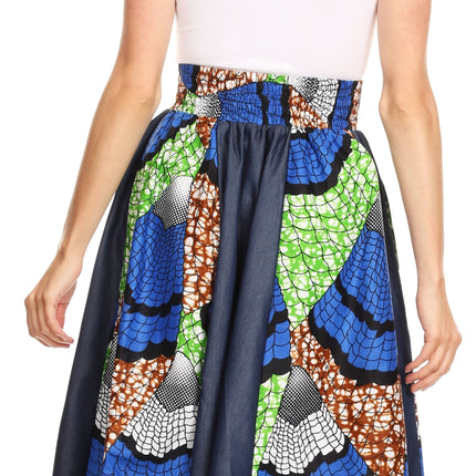 Sakkas Monifa Long Maxi Skirt Colorful Ankara Wax Dutch African Skirt Gorgeous