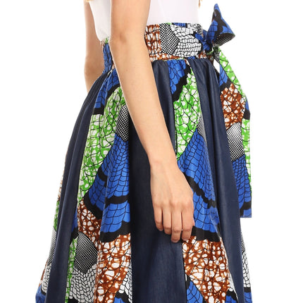 Sakkas Monifa Long Maxi Skirt Colorful Ankara Wax Dutch African Skirt Gorgeous