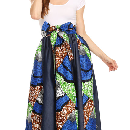 Sakkas Monifa Long Maxi Skirt Colorful Ankara Wax Dutch African Skirt Gorgeous