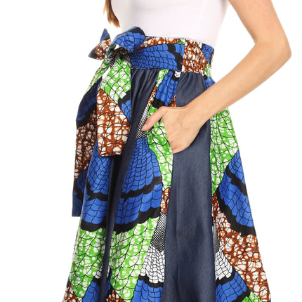 Sakkas Monifa Long Maxi Skirt Colorful Ankara Wax Dutch African Skirt Gorgeous
