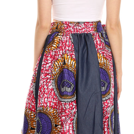 Sakkas Monifa Long Maxi Skirt Colorful Ankara Wax Dutch African Skirt Gorgeous