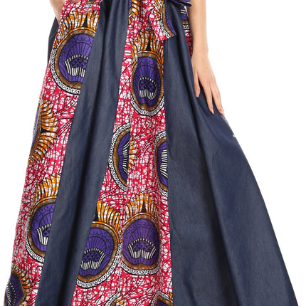 Sakkas Monifa Long Maxi Skirt Colorful Ankara Wax Dutch African Skirt Gorgeous
