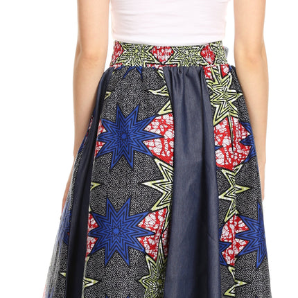 Sakkas Monifa Long Maxi Skirt Colorful Ankara Wax Dutch African Skirt Gorgeous