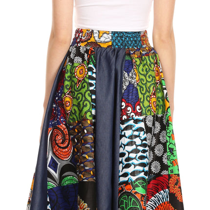 Sakkas Monifa Long Maxi Skirt Colorful Ankara Wax Dutch African Skirt Gorgeous