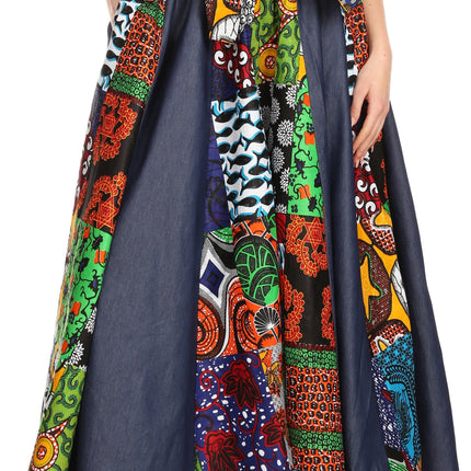 Sakkas Monifa Long Maxi Skirt Colorful Ankara Wax Dutch African Skirt Gorgeous
