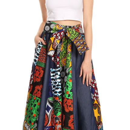 Sakkas Monifa Long Maxi Skirt Colorful Ankara Wax Dutch African Skirt Gorgeous
