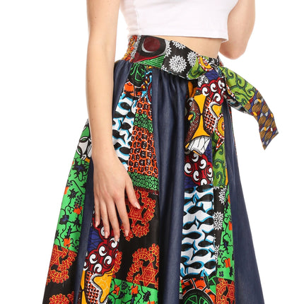 Sakkas Monifa Long Maxi Skirt Colorful Ankara Wax Dutch African Skirt Gorgeous