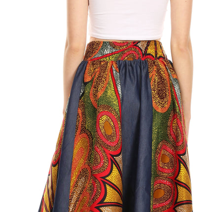 Sakkas Monifa Long Maxi Skirt Colorful Ankara Wax Dutch African Skirt Gorgeous
