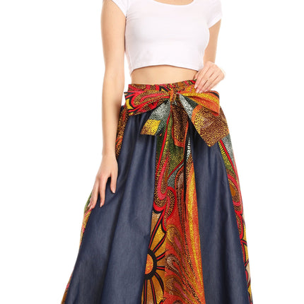 Sakkas Monifa Long Maxi Skirt Colorful Ankara Wax Dutch African Skirt Gorgeous