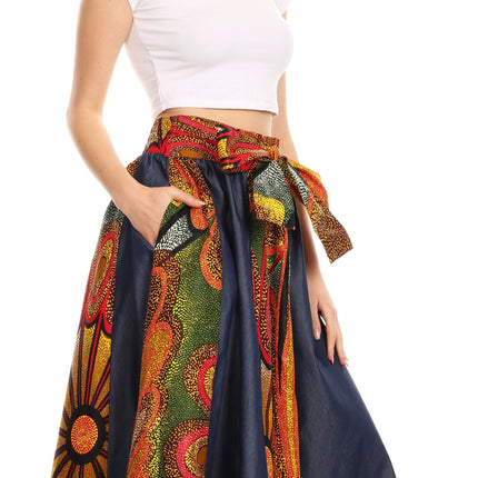 Sakkas Monifa Long Maxi Skirt Colorful Ankara Wax Dutch African Skirt Gorgeous
