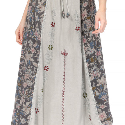 Sakkas Maran Women's Boho Embroidery Skirt with Lace Elastic Waist and Pockets