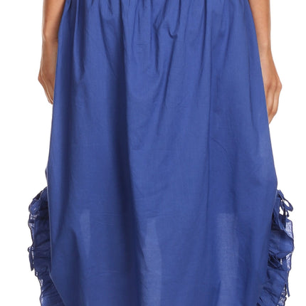 Sakkas Coco Long Cotton Ruffle Skirt with Pockets and Elastic Waistband