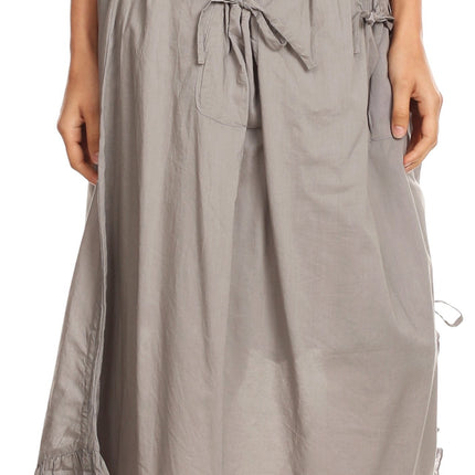 Sakkas Coco Long Cotton Ruffle Skirt with Pockets and Elastic Waistband