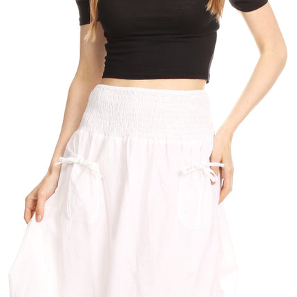 Sakkas Coco Long Cotton Ruffle Skirt with Pockets and Elastic Waistband