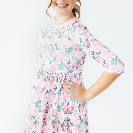 Softly Blooming 3/4 Sleeve Pocket Twirl Dress
